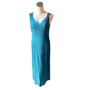 Johnny Was Blue Green Floral Embroidered Sheer Sheath Dress Small